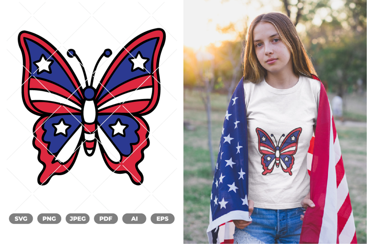 Fourth Of July Butterfly Colored SVG & Clipart