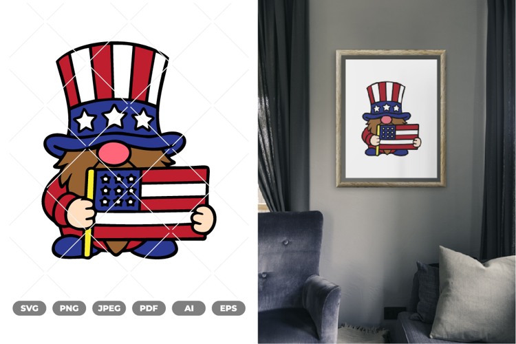 Fourth Of July Gnome Colored SVG & Clipart