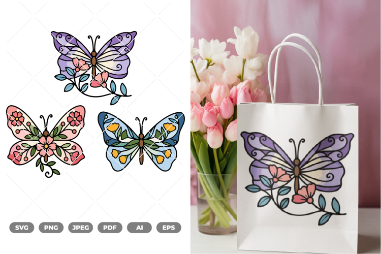 Flower and Butterfly Colored SVG & Clipart