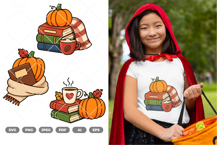 Book & Pumpkin Colored SVG & Clipart