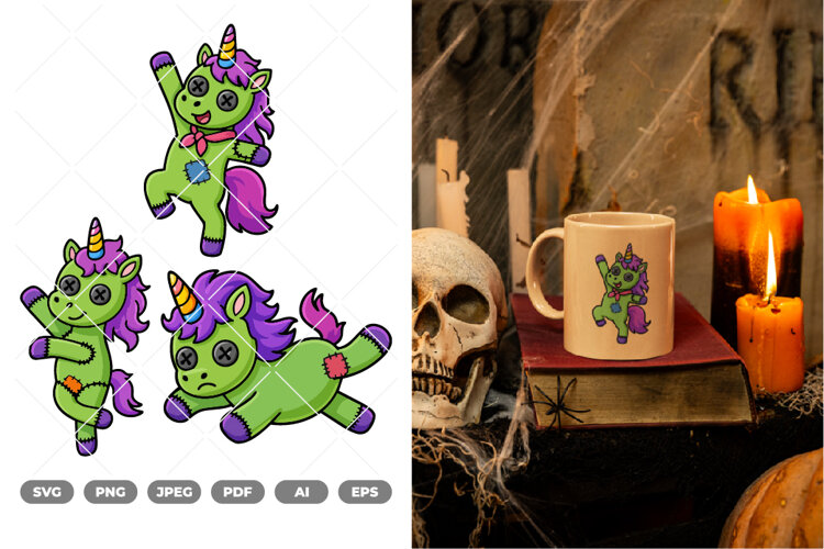 Zombie Unicorn Colored SVG & Clipart example image 1