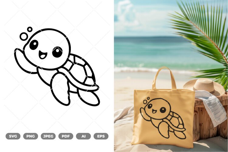 Kawaii Sea Turtle SVG & Clipart example image 1