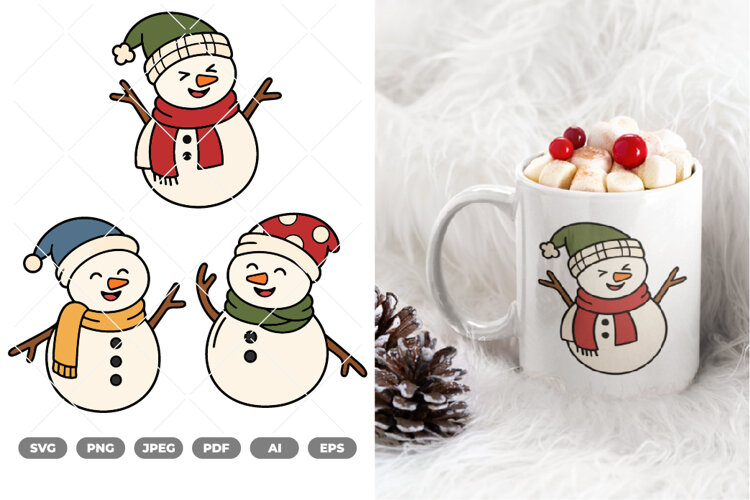 Happy Snowman Colored SVG & Clipart example image 1