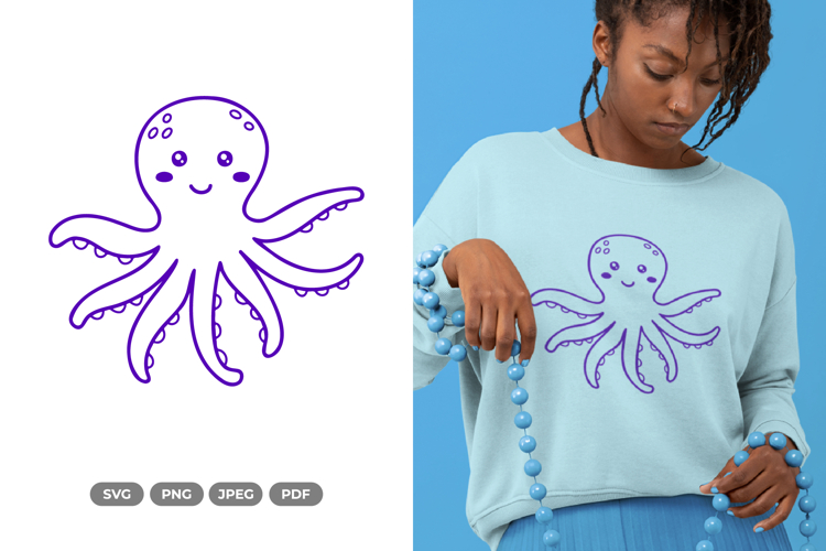 Kawaii Octopus SVG & Clipart - Sea Animal Cut File