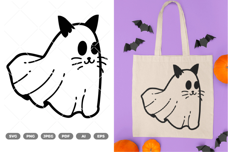 Kawaii Cat Ghost SVG & Clipart