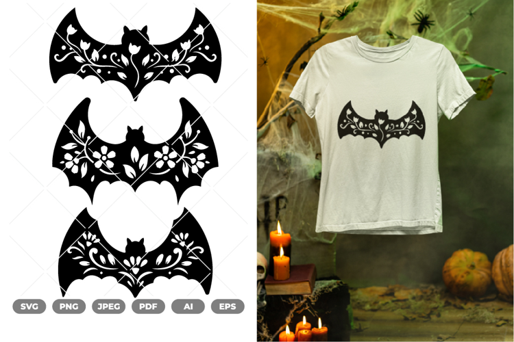 Floral Bat Silhouette SVG & Clipart