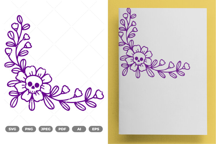 Skull Floral Corner SVG & Clipart example image 1