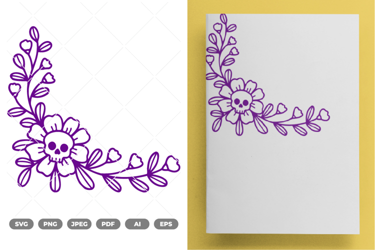 Skull Floral Corner SVG & Clipart