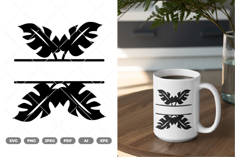 Split Tropical Leaves SVG & Clipart example image 1