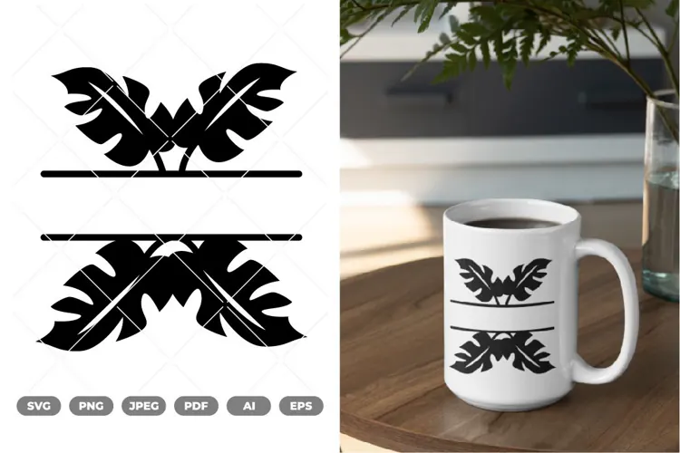 Split Tropical Leaves SVG & Clipart