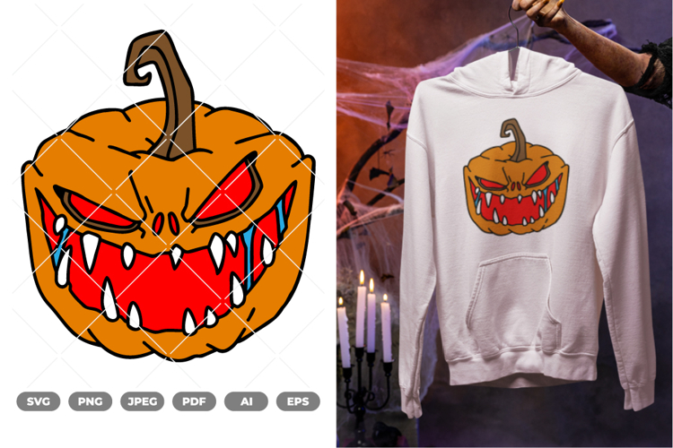 Monster Pumpkin Colored SVG & Clipart