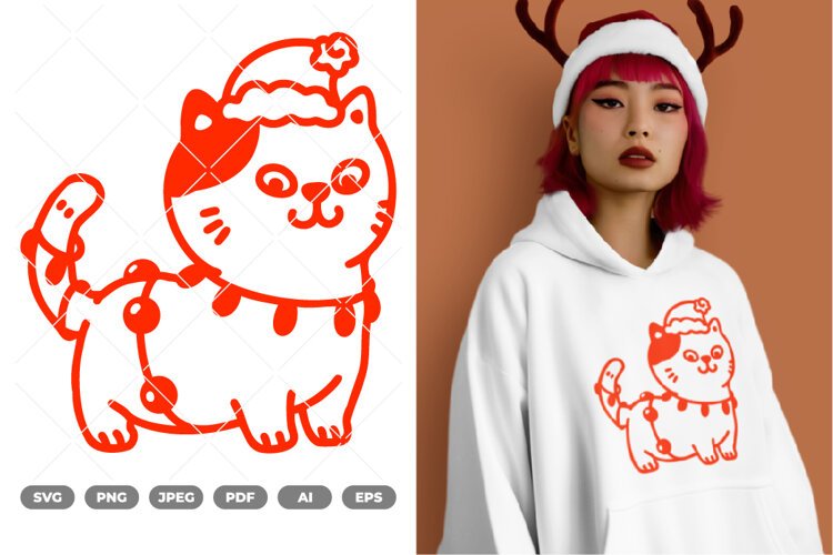Christmas Cat SVG & Clipart example image 1