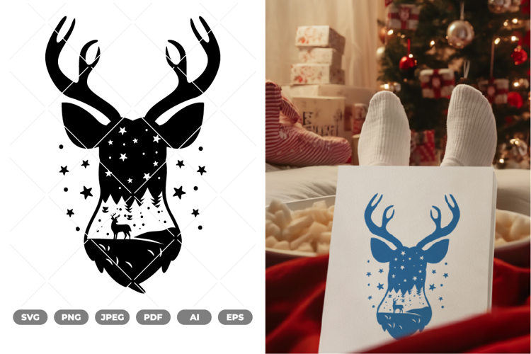 Winter Reindeer Scene SVG & Clipart