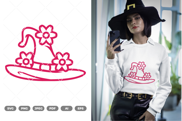 Floral Witch Hat SVG & Clipart