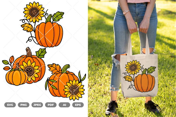 Autumn Pumpkin and Sunflower Colored SVG & Clipart