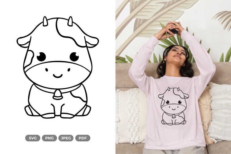 Kawaii Cow SVG & Clipart - Doodle Animal