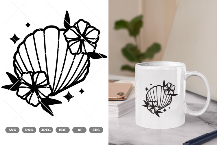 Floral Seashell SVG & Clipart