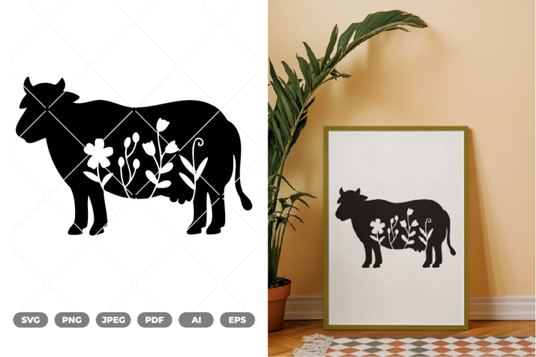 Floral Farm Cow SVG   Clipart