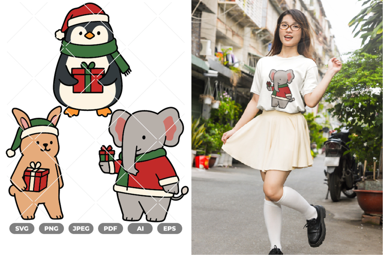 Christmas Gift Animal Colored SVG & Clipart