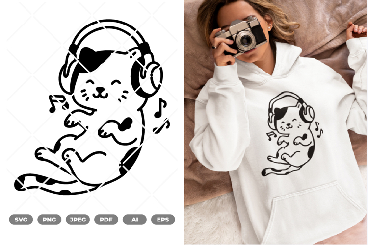 Cat Enjoying Music SVG & Clipart
