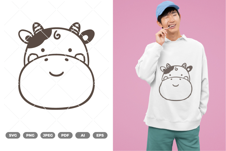 Kawaii Cow Head SVG & Clipart
