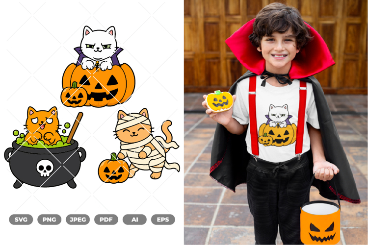 Cat and Pumpkin Colored SVG & Clipart