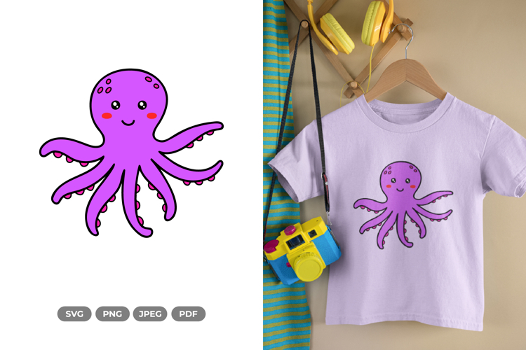 Kawaii Octopus SVG   Clipart - Sea Animal Decal
