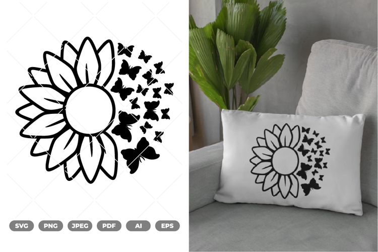 Sunflower and Butterflies SVG & Clipart