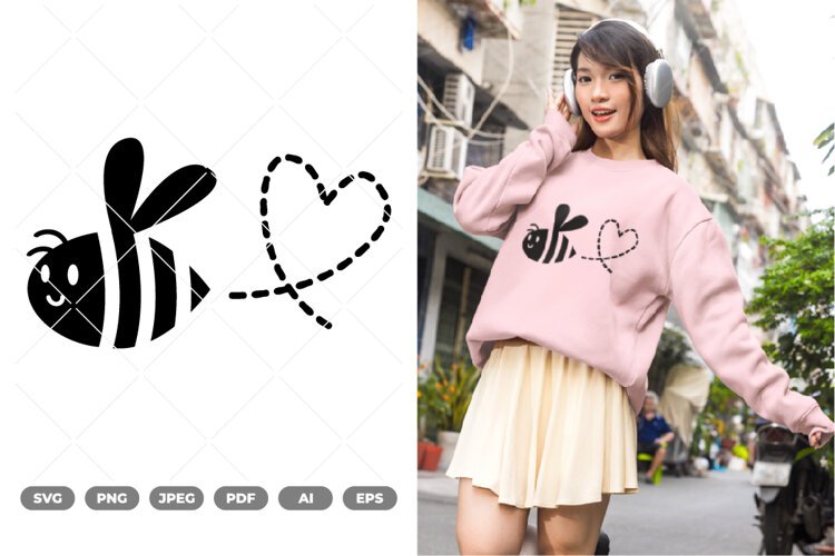 Bee with Heart SVG & Clipart example image 1