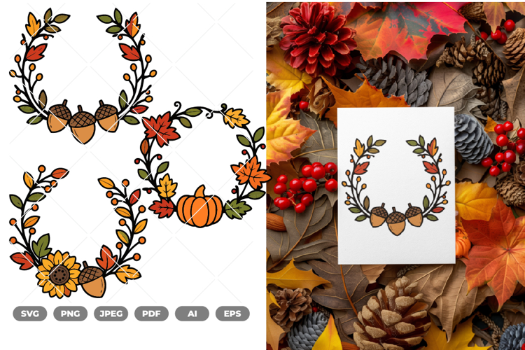 Fall Harvest Wreath Colored SVG & Clipart