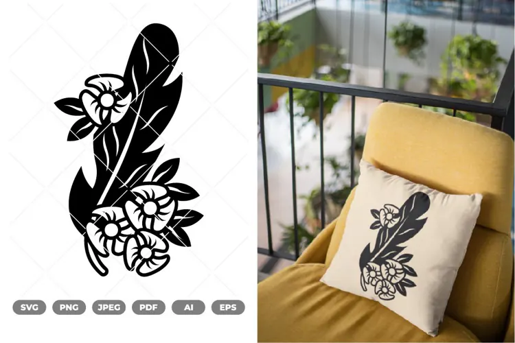 Floral Feather SVG & Clipart