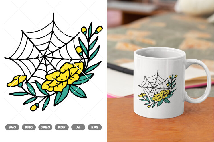 Floral Spider Web Colored SVG & Clipart example image 1