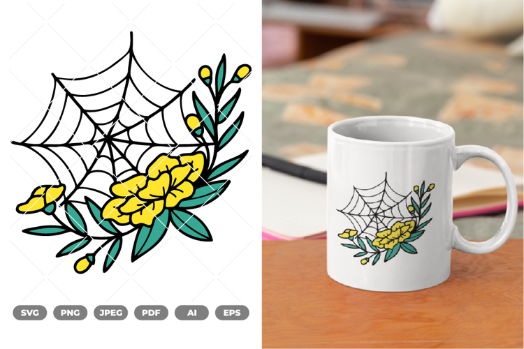 Floral Spider Web Colored SVG & Clipart