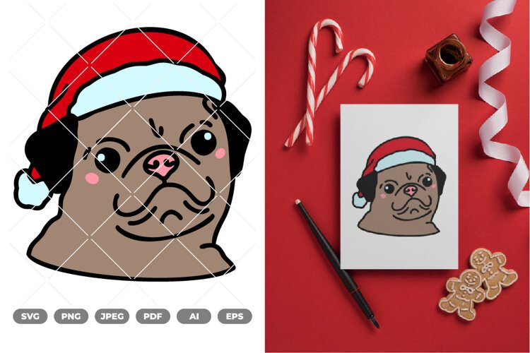 Kawaii Christmas Dog Colored SVG & Clipart example image 1