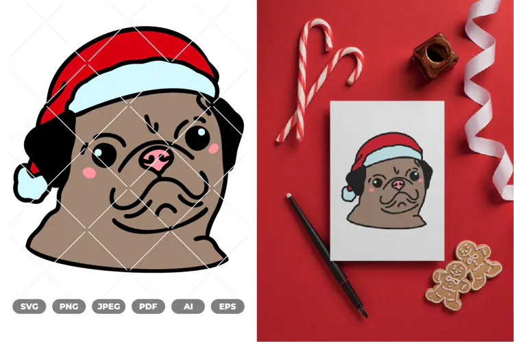 Kawaii Christmas Dog Colored SVG & Clipart