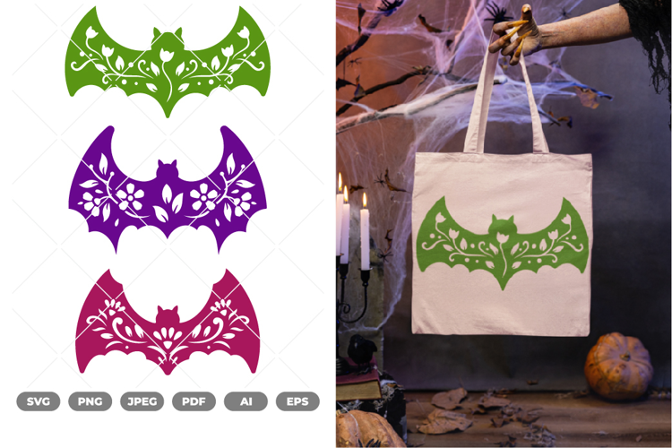 Floral Bat Silhouette Colored SVG & Clipart