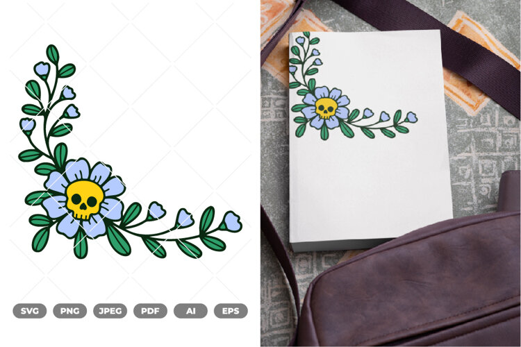 Skull Floral Corner Colored SVG & Clipart example image 1
