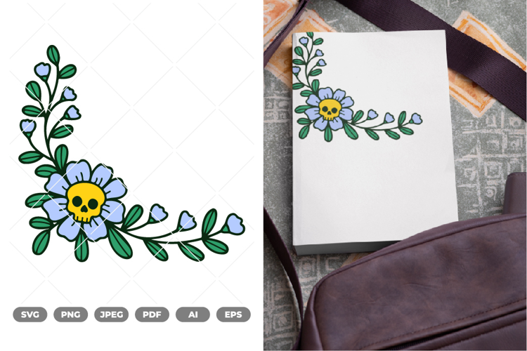 Skull Floral Corner Colored SVG & Clipart