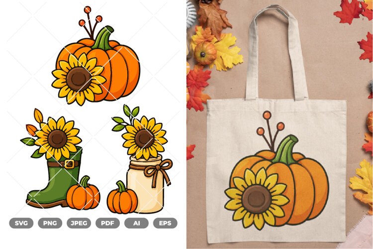 Autumn Pumpkin Colored SVG & Clipart example image 1