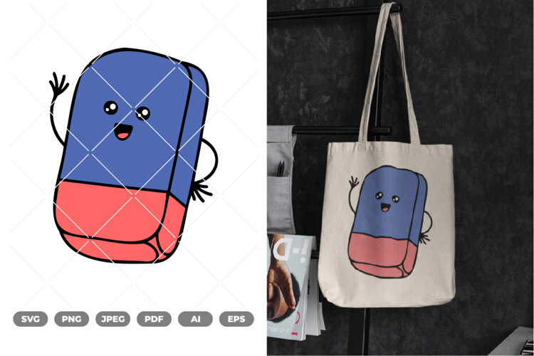School Supply Cartoon Colored Eraser SVG & Clipart example image 1