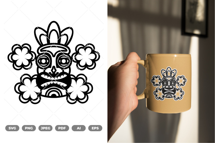 Floral Tiki Head SVG & Clipart