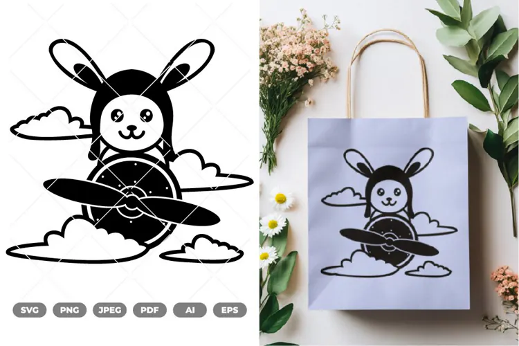 Bunny on Airplane SVG & Clipart
