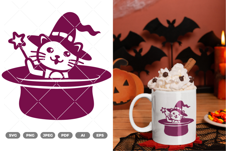 Kawaii Witch Cat SVG & Clipart
