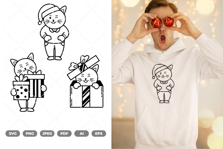 Christmas Cat SVG & Clipart example image 1