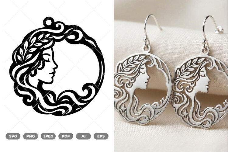 Moon and Women Earring SVG & Clipart example image 1