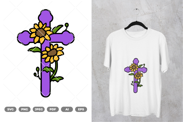 Floral Cross Colored SVG & Clipart