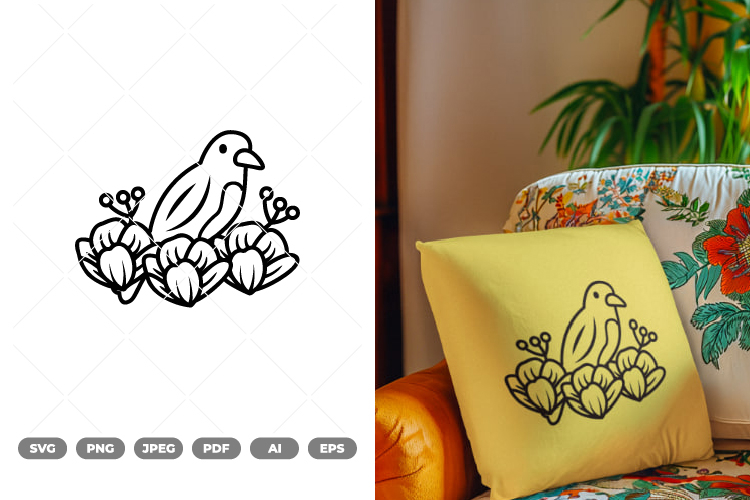Bird With Flowers SVG   Clipart