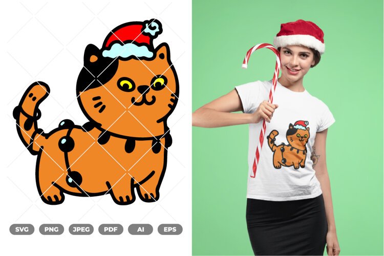 Christmas Cat Colored SVG & Clipart example image 1