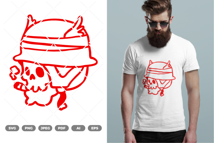 Skull Head Wearing Helmet SVG & Clipart