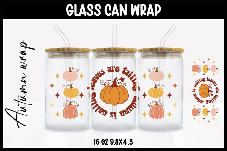 Autumn Glass Wrap Svg,16oz Libbey Wrap, Autumn SVG Glass can